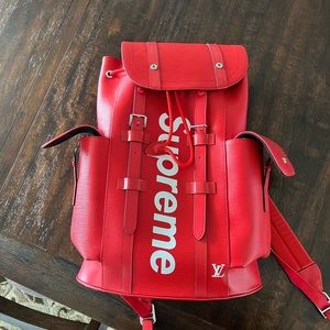 LOUIS VUITTON Supreme Backpack Leather Red